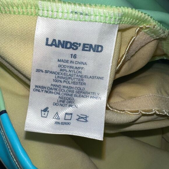 Lands’ End, Swim Tankini Top “Jaw-some” Striped Shark Screenprint, Girls 16 - Picture 3 of 5